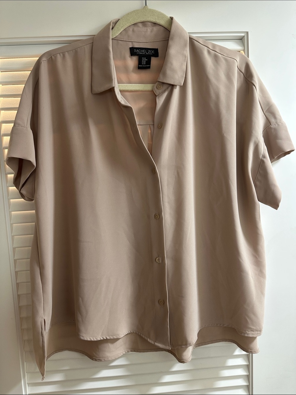 Rachel Zoe Blush Beige Short Sleeve Button-Front Blouse